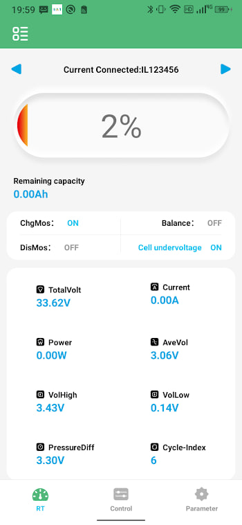 BAT-BMS cell voltage detail screen